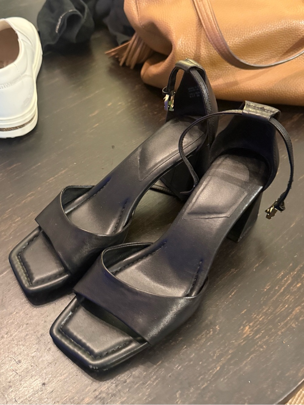 Aldo Black Square-Toe Block Heel Sandals